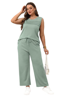 WIHOLL Two Piece Sets for Women Summer Outfits Matching Lounge Sets Wide Leg Crop Pants Vacation Travel - 7DAY'S