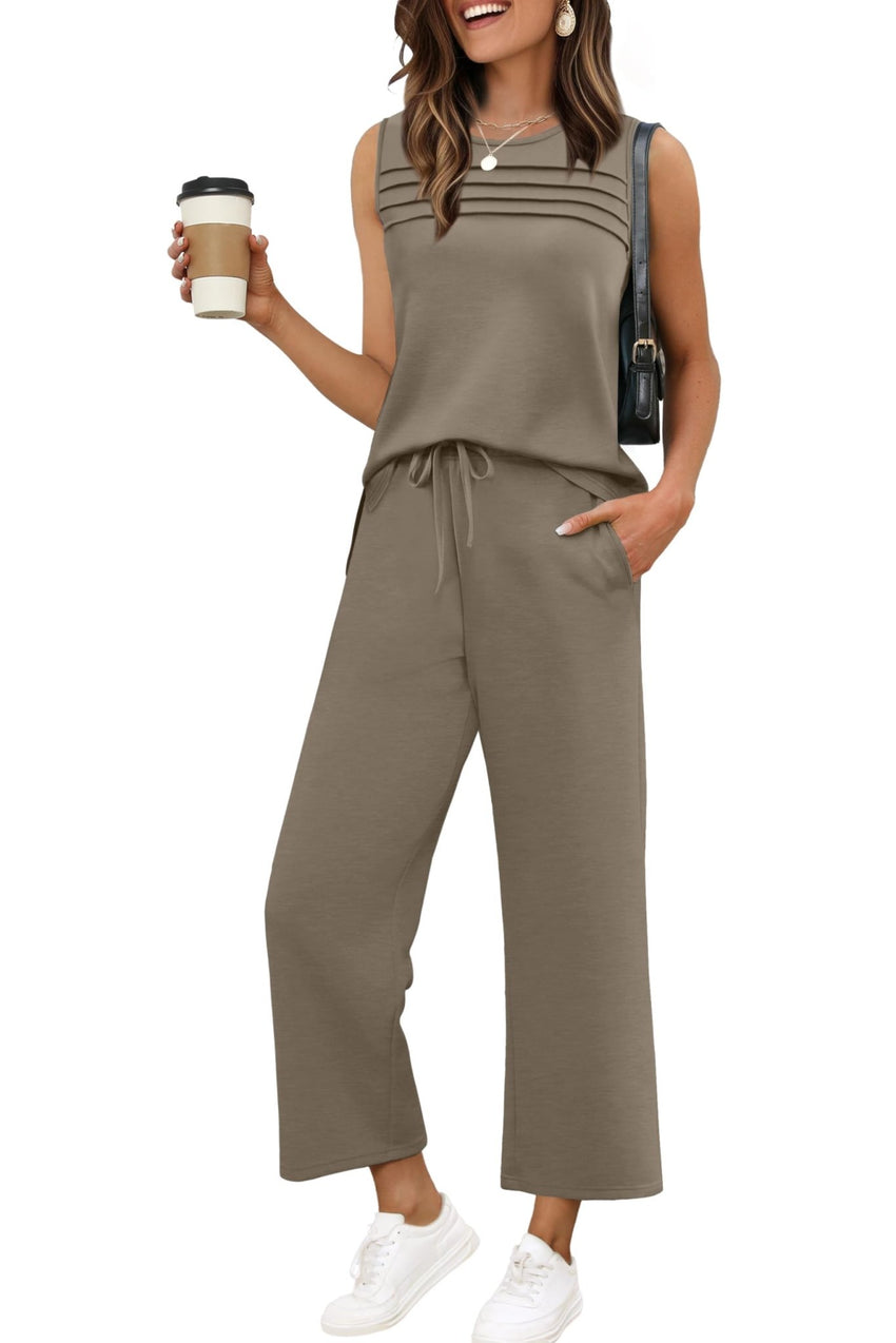 WIHOLL Two Piece Sets for Women Summer Outfits Matching Lounge Sets Wide Leg Crop Pants Vacation Travel - 7DAY'S