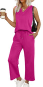 WIHOLL Two Piece Sets for Women Summer Outfits Matching Lounge Sets Wide Leg Crop Pants Vacation Travel - 7DAY'S