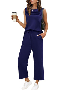 WIHOLL Two Piece Sets for Women Summer Outfits Matching Lounge Sets Wide Leg Crop Pants Vacation Travel - 7DAY'S