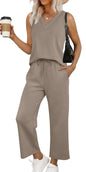 WIHOLL Two Piece Sets for Women Summer Outfits Matching Lounge Sets Wide Leg Crop Pants Vacation Travel - 7DAY'S