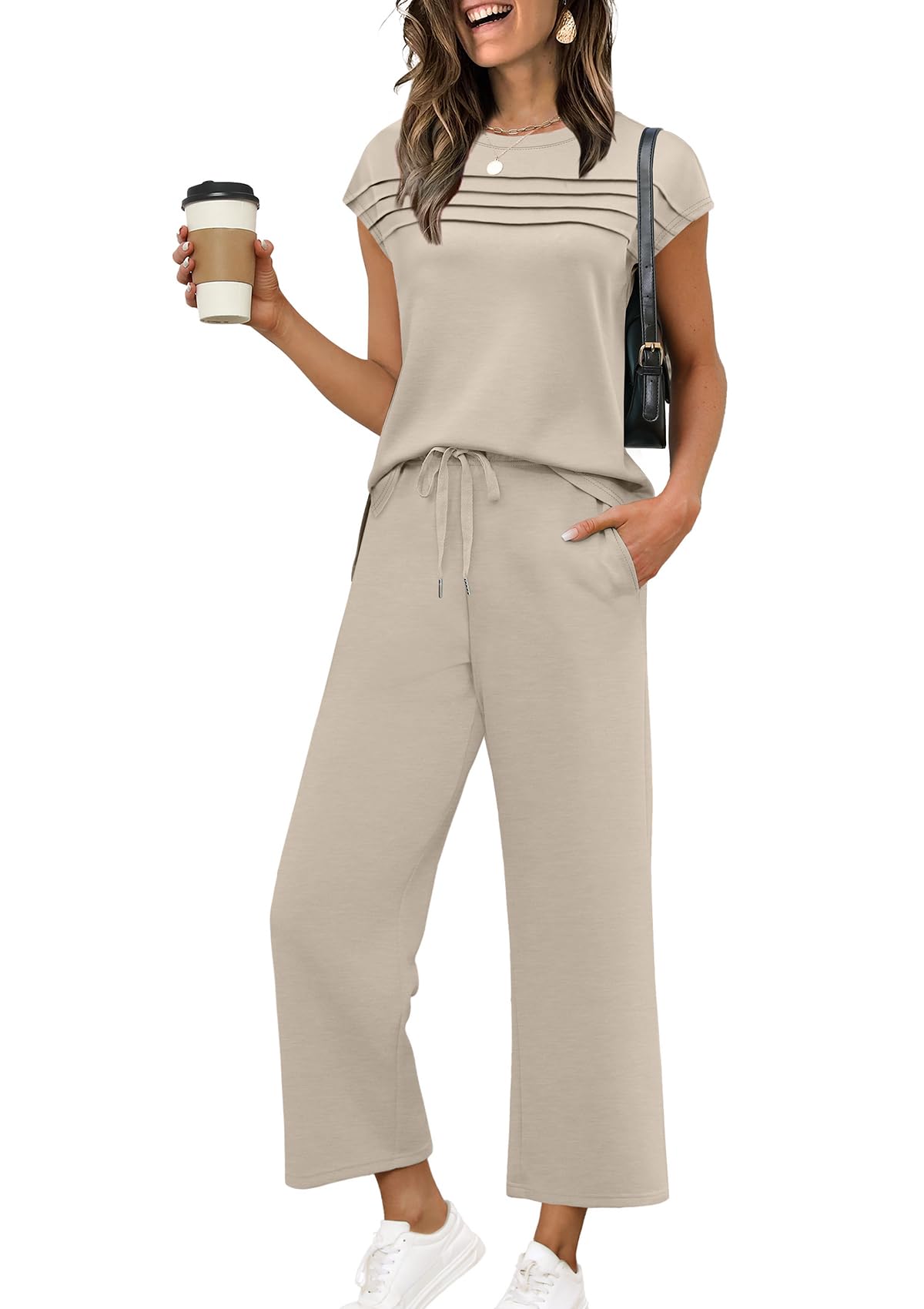 WIHOLL Two Piece Sets for Women Summer Travel Vacation Outfits Cap Sleeve Lounge Matching Sets Wide Leg Pants S - 3XL - 7DAY'S