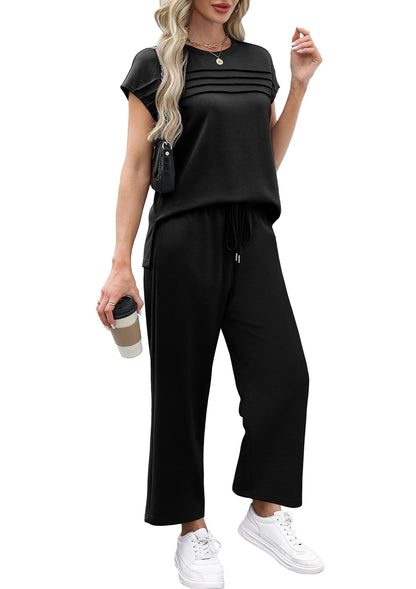 WIHOLL Two Piece Sets for Women Summer Travel Vacation Outfits Cap Sleeve Lounge Matching Sets Wide Leg Pants S - 3XL - 7DAY'S