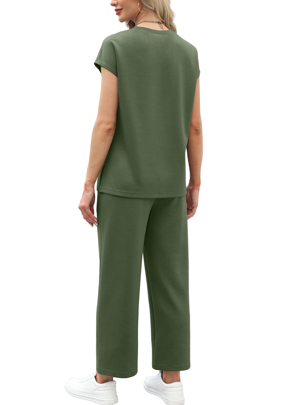 WIHOLL Two Piece Sets for Women Summer Travel Vacation Outfits Cap Sleeve Lounge Matching Sets Wide Leg Pants S - 3XL - 7DAY'S