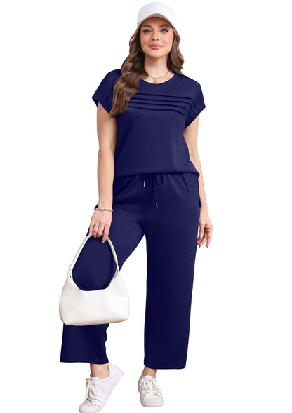 WIHOLL Two Piece Sets for Women Summer Travel Vacation Outfits Cap Sleeve Lounge Matching Sets Wide Leg Pants S - 3XL - 7DAY'S