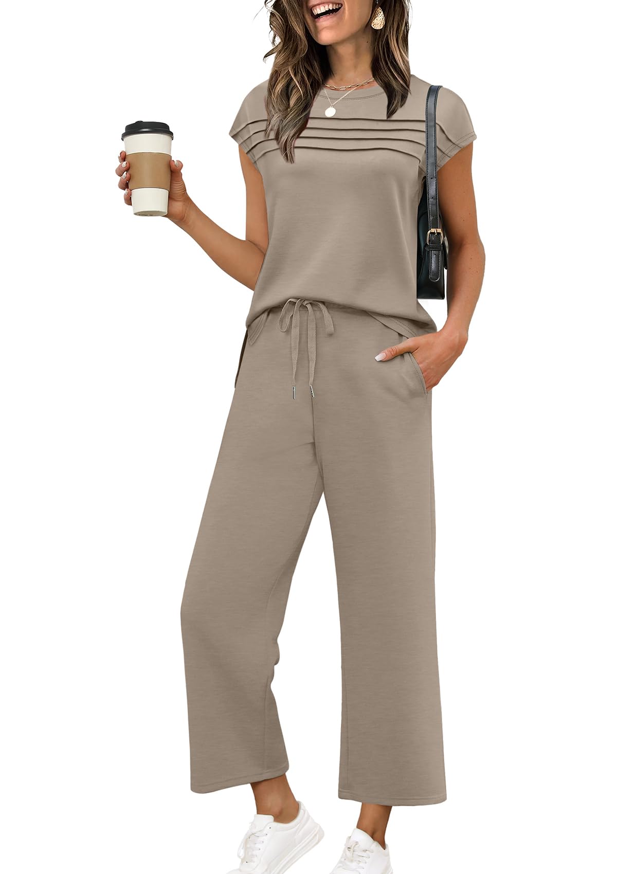 WIHOLL Two Piece Sets for Women Summer Travel Vacation Outfits Cap Sleeve Lounge Matching Sets Wide Leg Pants S - 3XL - 7DAY'S