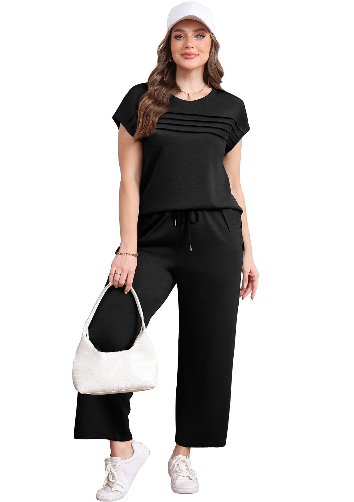 WIHOLL Two Piece Sets for Women Summer Travel Vacation Outfits Cap Sleeve Lounge Matching Sets Wide Leg Pants S - 3XL - 7DAY'S