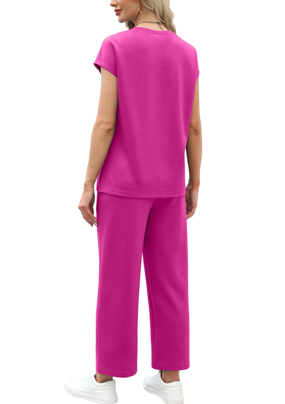 WIHOLL Two Piece Sets for Women Summer Travel Vacation Outfits Cap Sleeve Lounge Matching Sets Wide Leg Pants S - 3XL - 7DAY'S