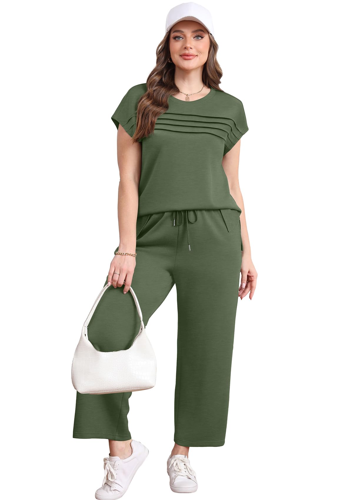 WIHOLL Two Piece Sets for Women Summer Travel Vacation Outfits Cap Sleeve Lounge Matching Sets Wide Leg Pants S - 3XL - 7DAY'S
