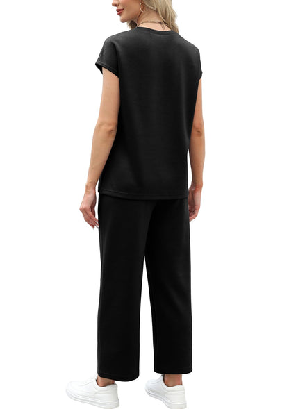 WIHOLL Two Piece Sets for Women Summer Travel Vacation Outfits Cap Sleeve Lounge Matching Sets Wide Leg Pants S - 3XL - 7DAY'S
