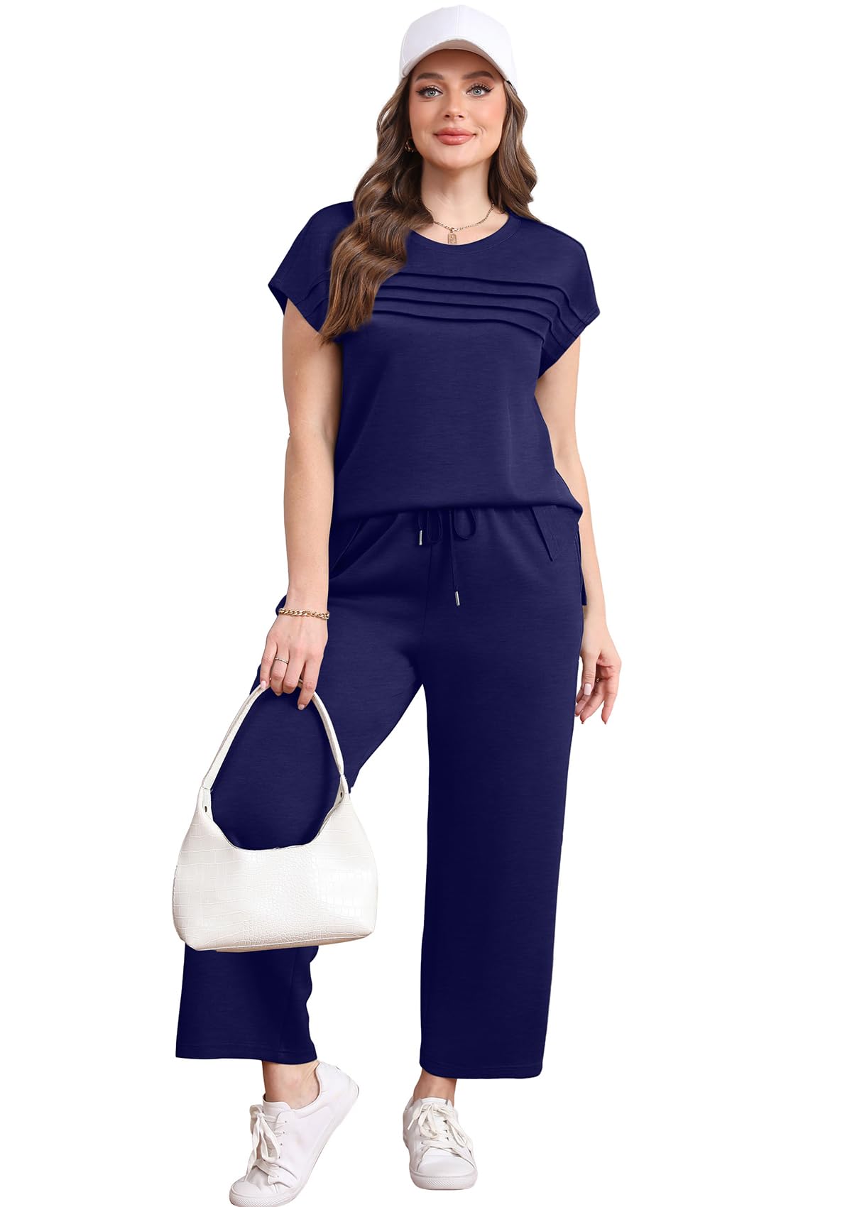 WIHOLL Two Piece Sets for Women Summer Travel Vacation Outfits Cap Sleeve Lounge Matching Sets Wide Leg Pants S - 3XL - 7DAY'S