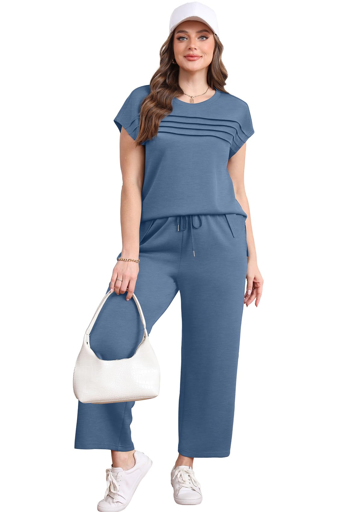 WIHOLL Two Piece Sets for Women Summer Travel Vacation Outfits Cap Sleeve Lounge Matching Sets Wide Leg Pants S - 3XL - 7DAY'S