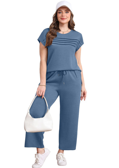 WIHOLL Two Piece Sets for Women Summer Travel Vacation Outfits Cap Sleeve Lounge Matching Sets Wide Leg Pants S - 3XL - 7DAY'S