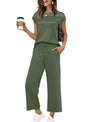 WIHOLL Two Piece Sets for Women Summer Travel Vacation Outfits Cap Sleeve Lounge Matching Sets Wide Leg Pants S - 3XL - 7DAY'S