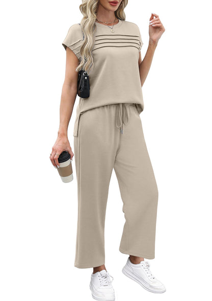 WIHOLL Two Piece Sets for Women Summer Travel Vacation Outfits Cap Sleeve Lounge Matching Sets Wide Leg Pants S - 3XL - 7DAY'S