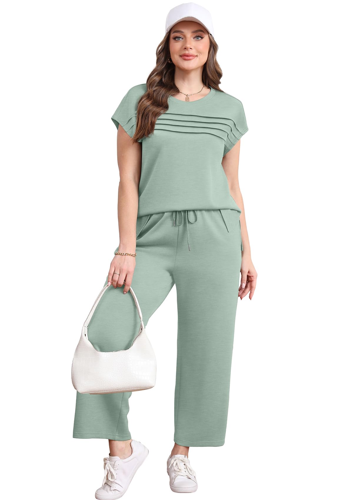 WIHOLL Two Piece Sets for Women Summer Travel Vacation Outfits Cap Sleeve Lounge Matching Sets Wide Leg Pants S - 3XL - 7DAY'S