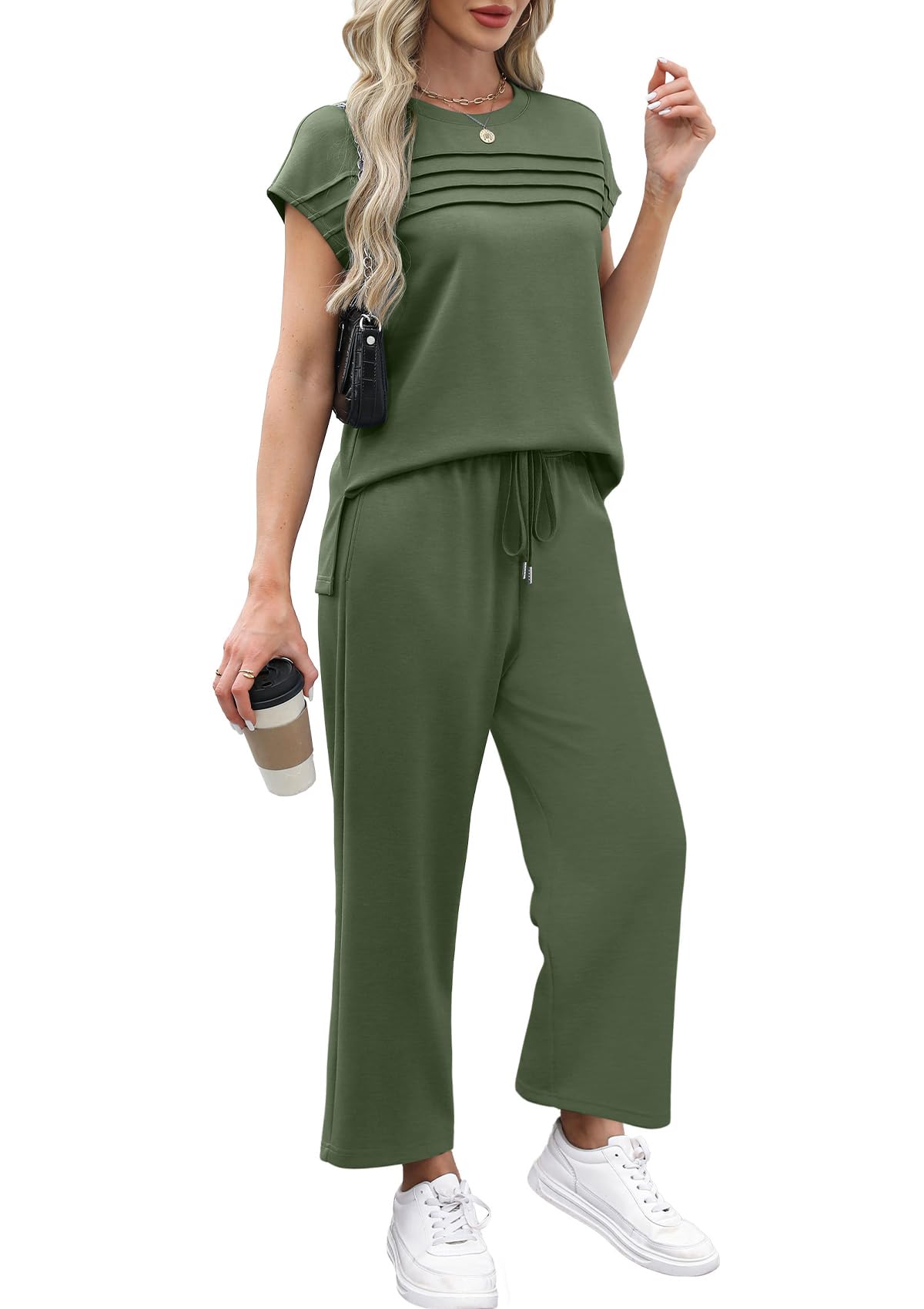 WIHOLL Two Piece Sets for Women Summer Travel Vacation Outfits Cap Sleeve Lounge Matching Sets Wide Leg Pants S - 3XL - 7DAY'S