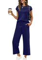 WIHOLL Two Piece Sets for Women Summer Travel Vacation Outfits Cap Sleeve Lounge Matching Sets Wide Leg Pants S - 3XL - 7DAY'S