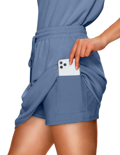 WIHOLL Two Piece Skirt Sets for Women Summer Vacation Outfits Tennis Skirt Crew Neck Top Versatile Lounge Sets - 7DAY'S