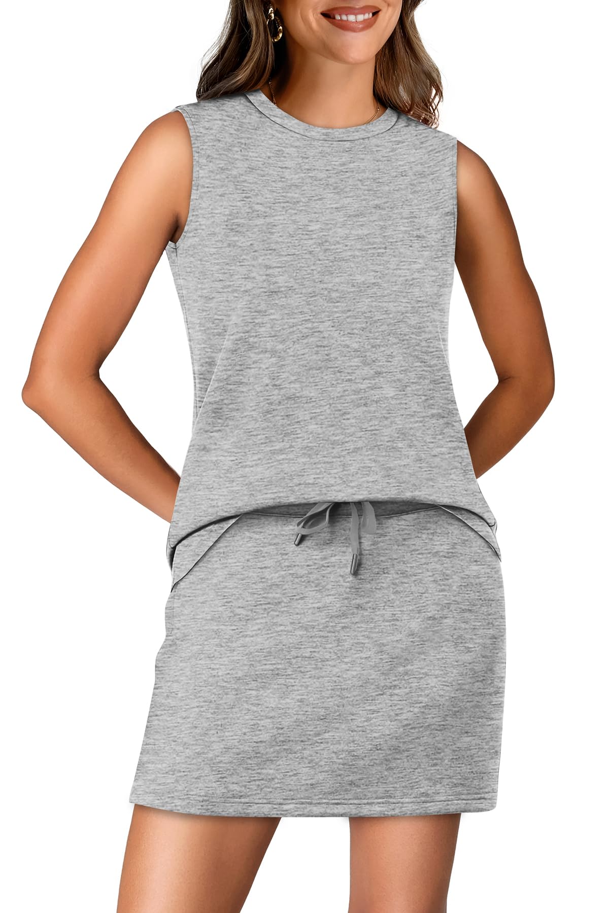 WIHOLL Two Piece Skirt Sets for Women Summer Vacation Outfits Tennis Skirt Crew Neck Top Versatile Lounge Sets - 7DAY'S