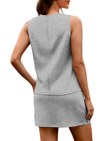 WIHOLL Two Piece Skirt Sets for Women Summer Vacation Outfits Tennis Skirt Crew Neck Top Versatile Lounge Sets - 7DAY'S