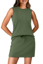 WIHOLL Two Piece Skirt Sets for Women Summer Vacation Outfits Tennis Skirt Crew Neck Top Versatile Lounge Sets - 7DAY'S