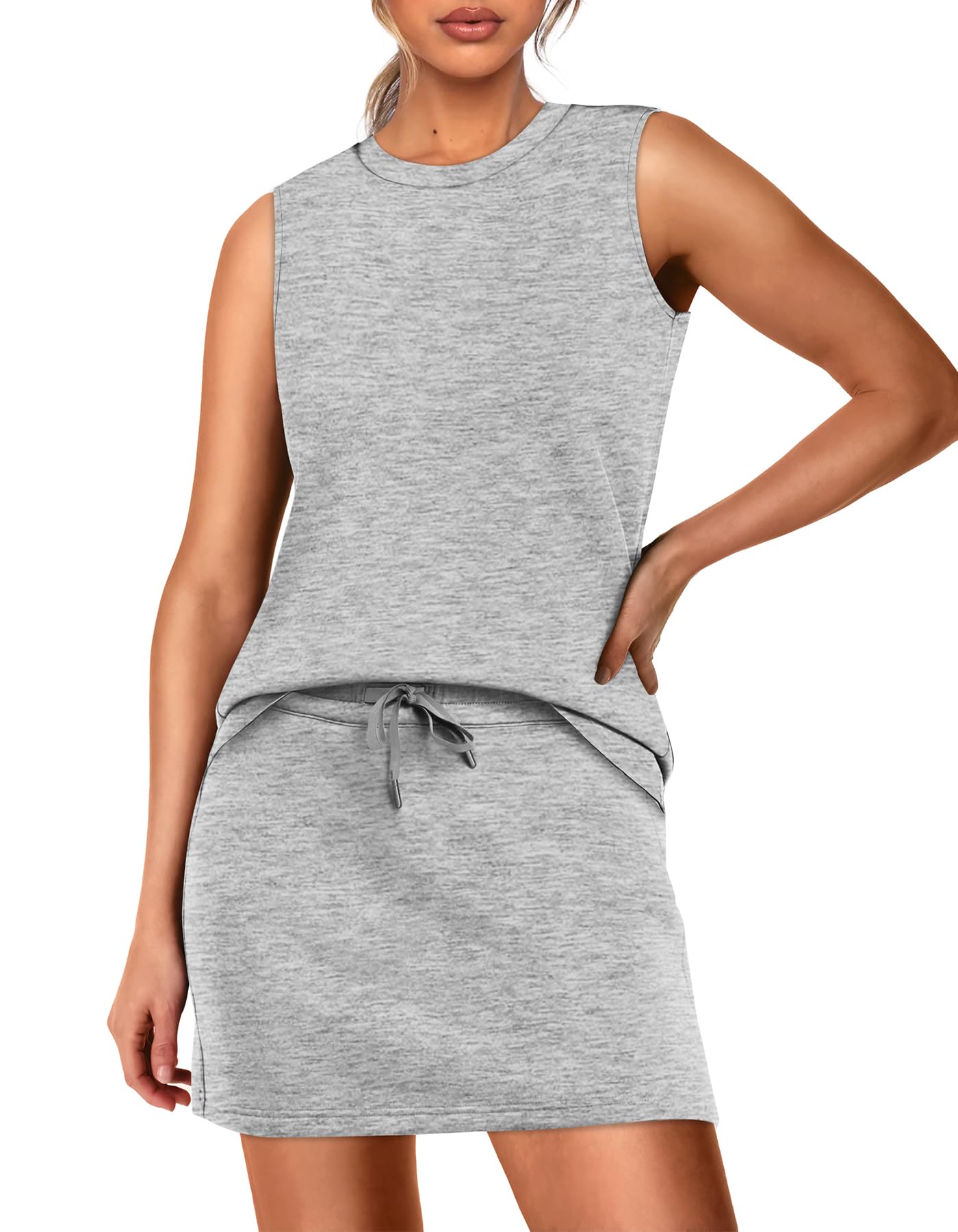 WIHOLL Two Piece Skirt Sets for Women Summer Vacation Outfits Tennis Skirt Crew Neck Top Versatile Lounge Sets - 7DAY'S