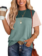 WIHOLL Womens Fashion 2025 Color Block Shirts Short Sleeve Crewneck Knitted Spring Summer Tops Casual Trendy - 7DAY'S