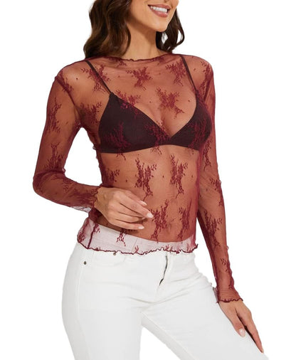 WIHOLL Womens Mesh Sheer Tops Sexy Crew Neck Summer Loose FIt Party Clubwear Shirts - 7DAY'S