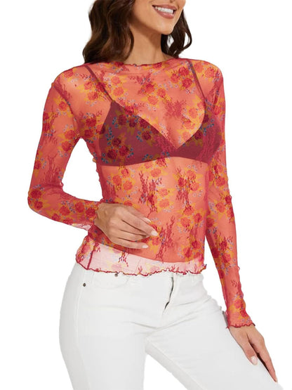 WIHOLL Womens Mesh Sheer Tops Sexy Crew Neck Summer Loose FIt Party Clubwear Shirts - 7DAY'S