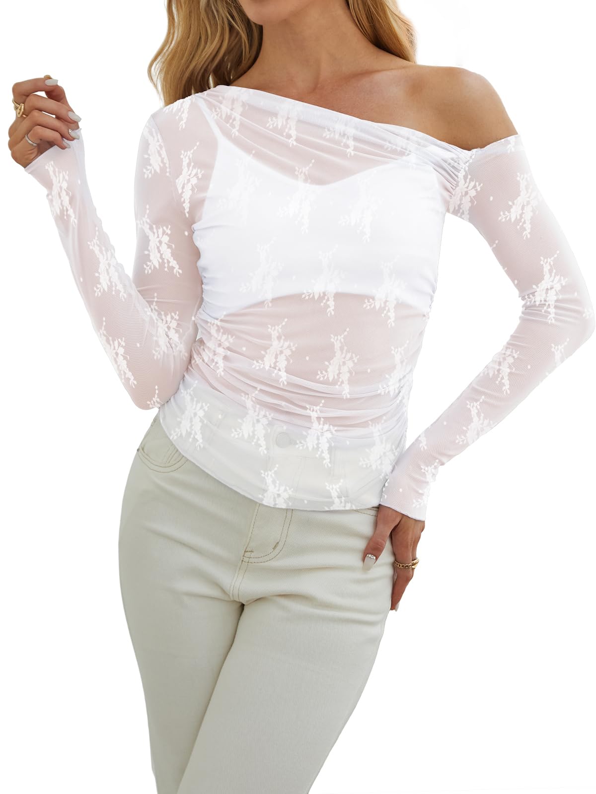 WIHOLL Womens Mesh Sheer Tops Sexy Crew Neck Summer Loose FIt Party Clubwear Shirts - 7DAY'S