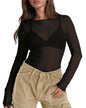 WIHOLL Womens Mesh Sheer Tops Sexy Crew Neck Summer Loose FIt Party Clubwear Shirts - 7DAY'S
