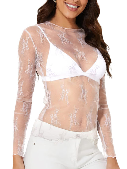WIHOLL Womens Mesh Sheer Tops Sexy Crew Neck Summer Loose FIt Party Clubwear Shirts - 7DAY'S