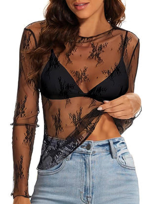 WIHOLL Womens Mesh Sheer Tops Sexy Crew Neck Summer Loose FIt Party Clubwear Shirts - 7DAY'S