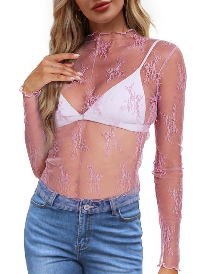 WIHOLL Womens Mesh Sheer Tops Sexy Crew Neck Summer Loose FIt Party Clubwear Shirts - 7DAY'S