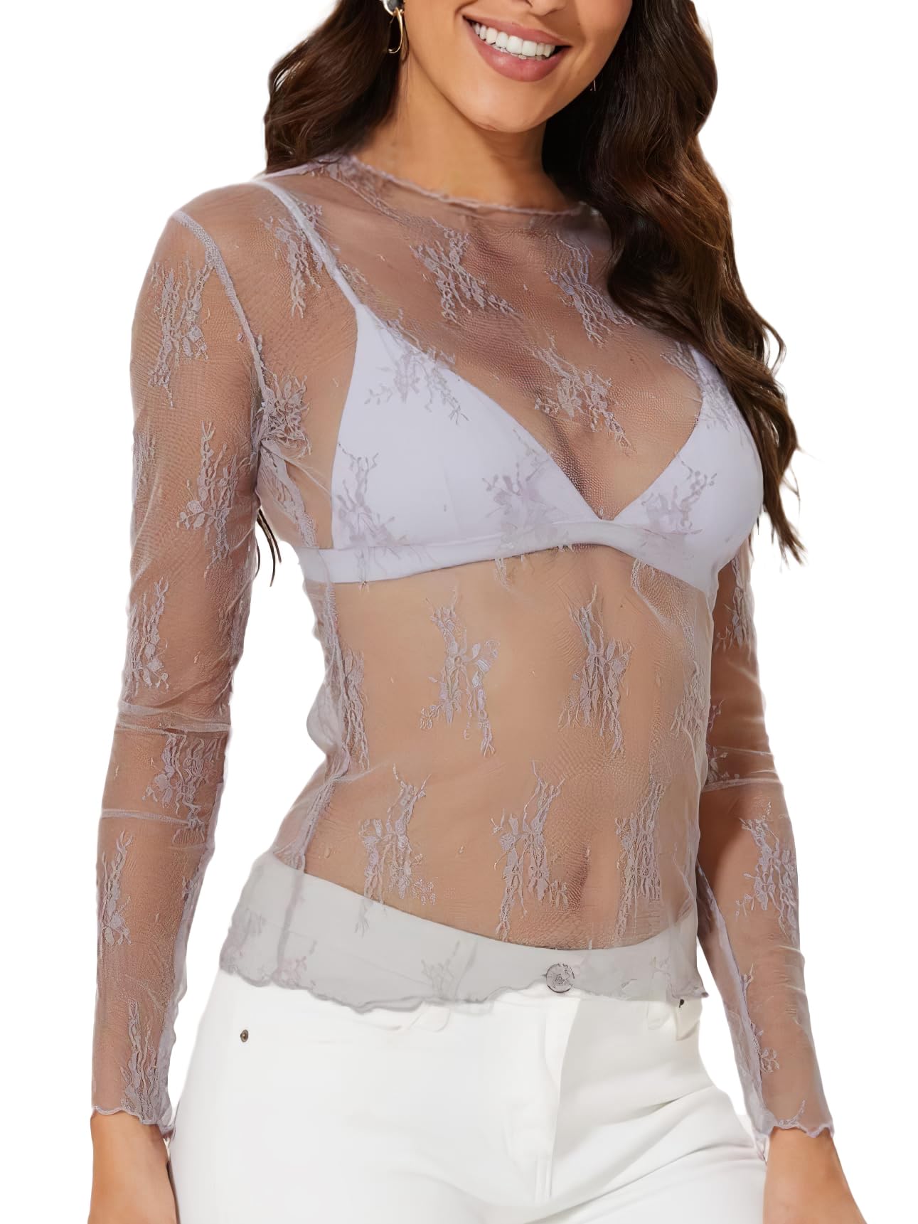 WIHOLL Womens Mesh Sheer Tops Sexy Crew Neck Summer Loose FIt Party Clubwear Shirts - 7DAY'S