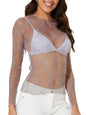 WIHOLL Womens Mesh Sheer Tops Sexy Crew Neck Summer Loose FIt Party Clubwear Shirts - 7DAY'S