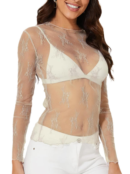 WIHOLL Womens Mesh Sheer Tops Sexy Crew Neck Summer Loose FIt Party Clubwear Shirts - 7DAY'S