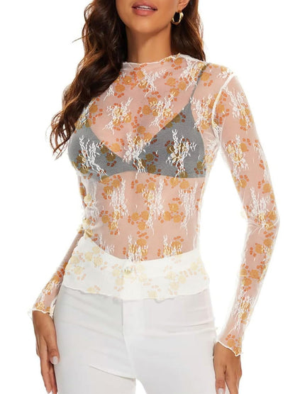 WIHOLL Womens Mesh Sheer Tops Sexy Crew Neck Summer Loose FIt Party Clubwear Shirts - 7DAY'S