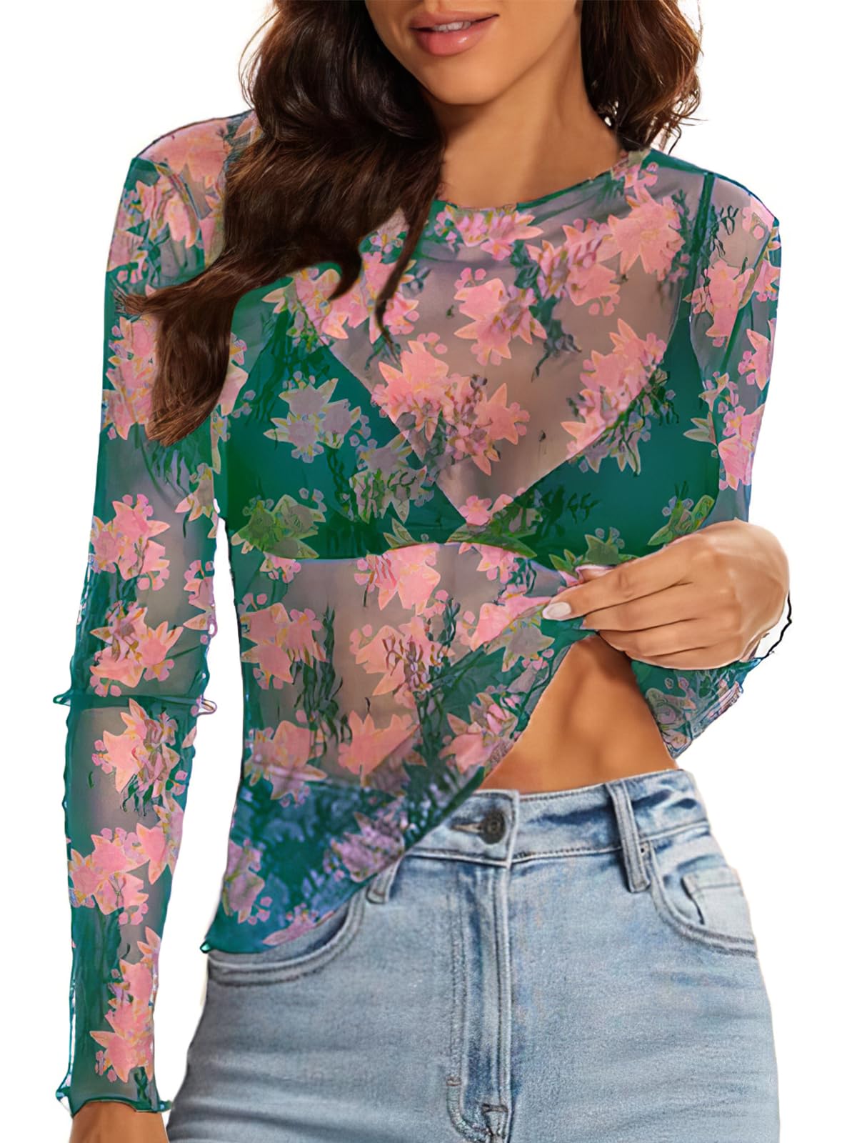 WIHOLL Womens Mesh Sheer Tops Sexy Crew Neck Summer Loose FIt Party Clubwear Shirts - 7DAY'S