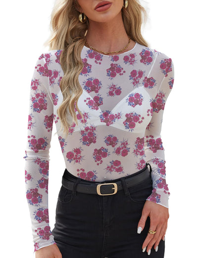 WIHOLL Womens Mesh Sheer Tops Sexy Crew Neck Summer Loose FIt Party Clubwear Shirts - 7DAY'S