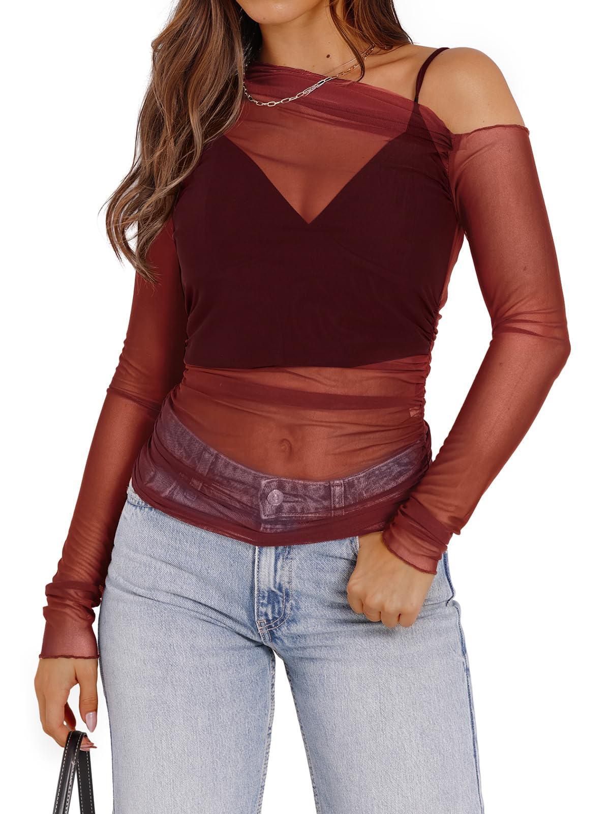 WIHOLL Womens Mesh Sheer Tops Sexy Crew Neck Summer Loose FIt Party Clubwear Shirts - 7DAY'S