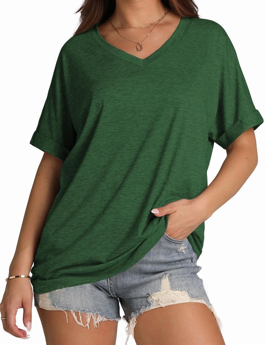 WIHOLL Womens Oversized Tshirts Summer Tops 2025 Short Sleeve V Neck Shirts Outfits Plus Size Clothes - 7DAY'S
