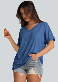WIHOLL Womens Oversized Tshirts Summer Tops 2025 Short Sleeve V Neck Shirts Outfits Plus Size Clothes - 7DAY'S
