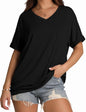 WIHOLL Womens Oversized Tshirts Summer Tops 2025 Short Sleeve V Neck Shirts Outfits Plus Size Clothes - 7DAY'S