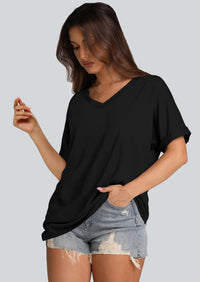 WIHOLL Womens Oversized Tshirts Summer Tops 2025 Short Sleeve V Neck Shirts Outfits Plus Size Clothes - 7DAY'S