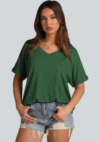 WIHOLL Womens Oversized Tshirts Summer Tops 2025 Short Sleeve V Neck Shirts Outfits Plus Size Clothes - 7DAY'S