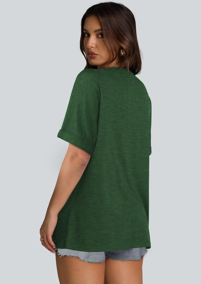 WIHOLL Womens Oversized Tshirts Summer Tops 2025 Short Sleeve V Neck Shirts Outfits Plus Size Clothes - 7DAY'S