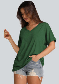 WIHOLL Womens Oversized Tshirts Summer Tops 2025 Short Sleeve V Neck Shirts Outfits Plus Size Clothes - 7DAY'S
