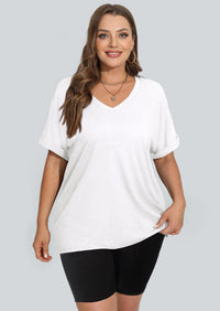 WIHOLL Womens Oversized Tshirts Summer Tops 2025 Short Sleeve V Neck Shirts Outfits Plus Size Clothes - 7DAY'S